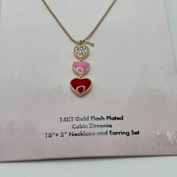 Believe by Brilliance 14KT Gold Flash Plated Heart Necklace & Earring Set Cubic - Picture 4 of 5